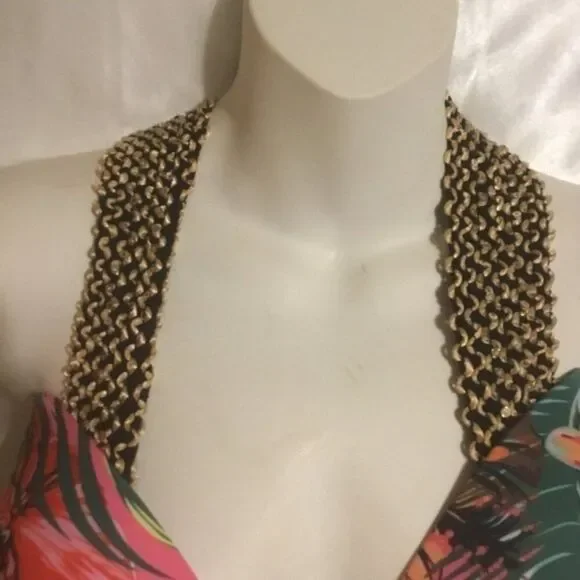 Shein Pink Tropical Stitch Pushup One Piece Swimsuit Bikini L - Picture 7 of 11